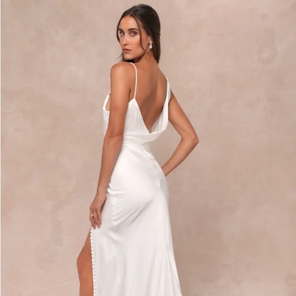 Lulus Unforgettable Adoration White Satin Asymmetrical Maxi Dress - Size S - Picture 2 of 5